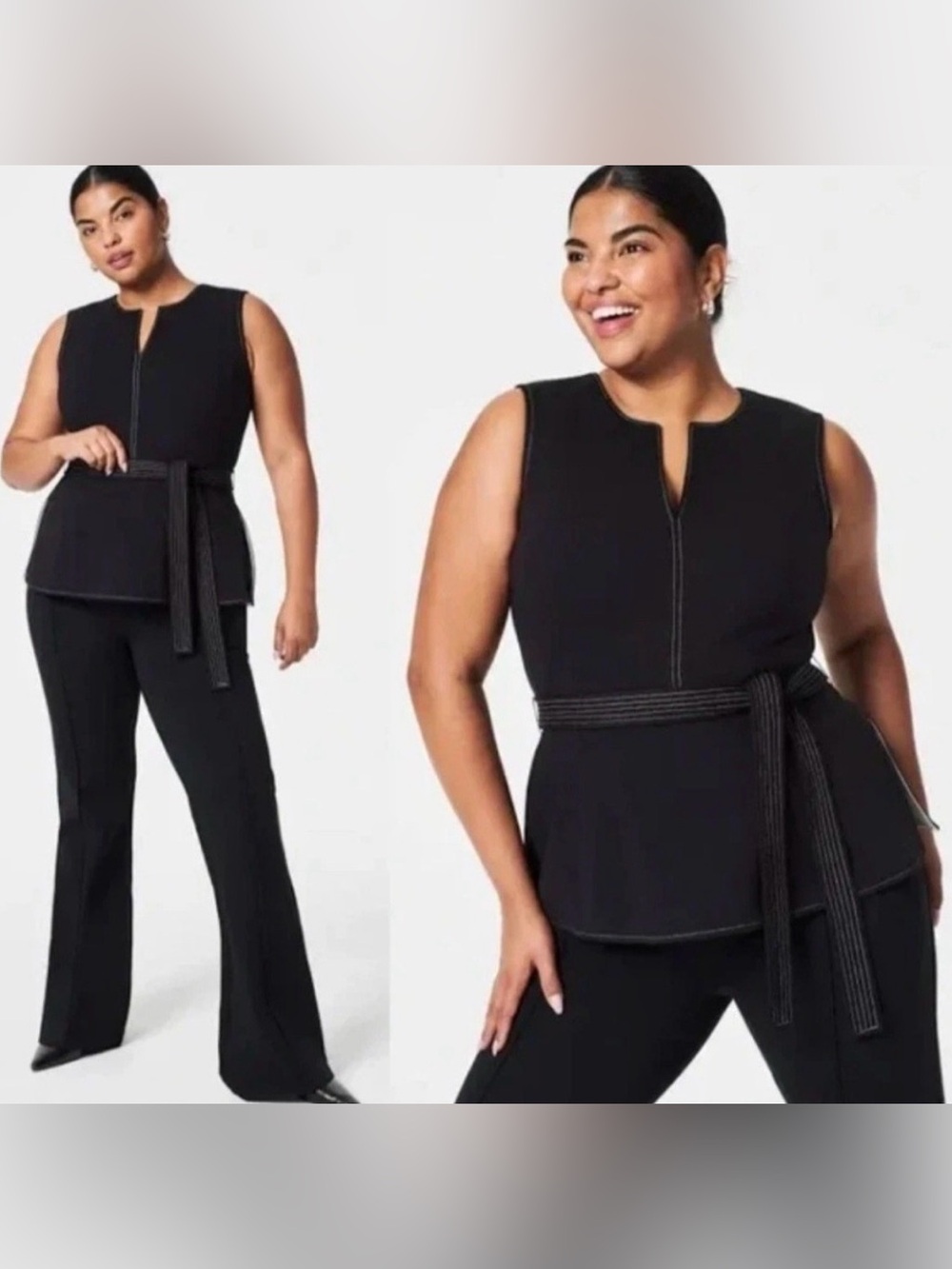 SPANX Classic Black Belted Sleeveless Ponte Top Size XL